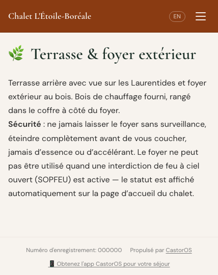 Guide d'un équipement, affiché après avoir scanné son code QR